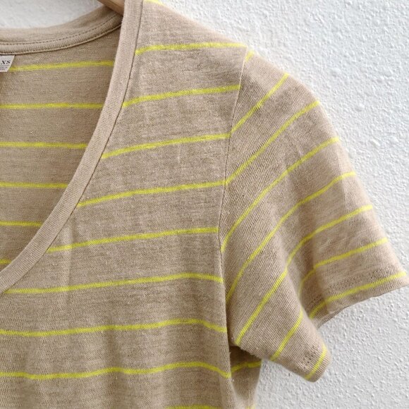 BANANA REPUBLIC Short Sleeves V-Neck Striped Linen T-Shirt XS Size - Picture 5 of 9